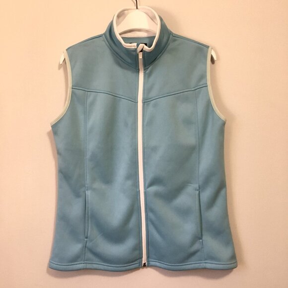 Retro Ice Blue Poly-Flex High Collar Zip Up Vest - Picture 1 of 16